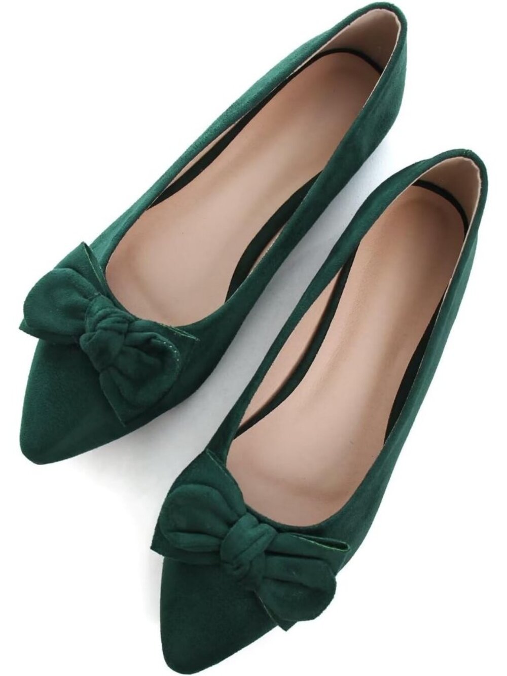 Women's D Green Suede Fashion Bowknot Flats Comfort Pointed Toe Dressy Shoes
